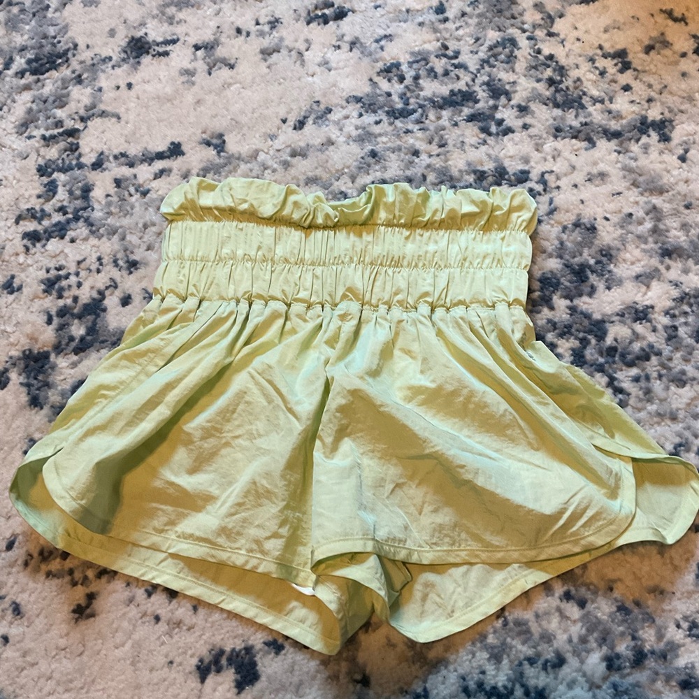 Free People The Way Home Light Green Ruffled High-Waist Shorts